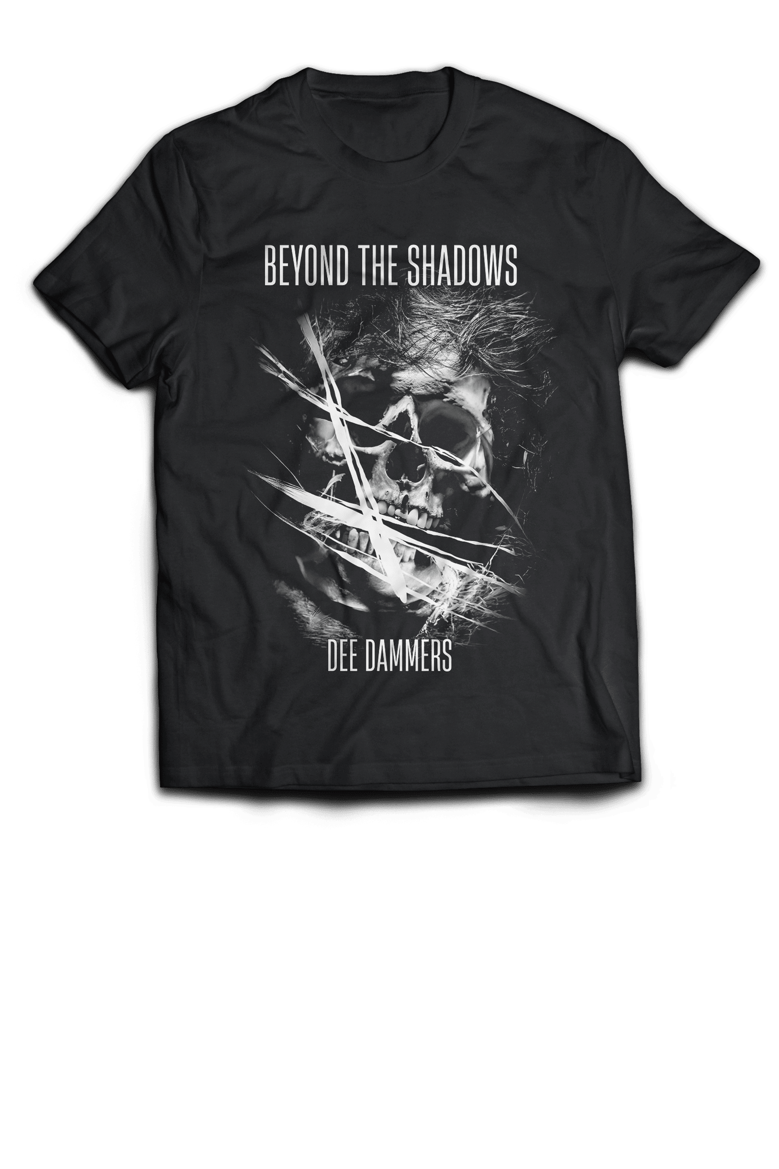 Dee Dammers "Beyond the Shadows" graphic t-shirt design.