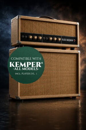 Guitar amplifier stack with Black Bassman 2.0 Kemper Pack label.